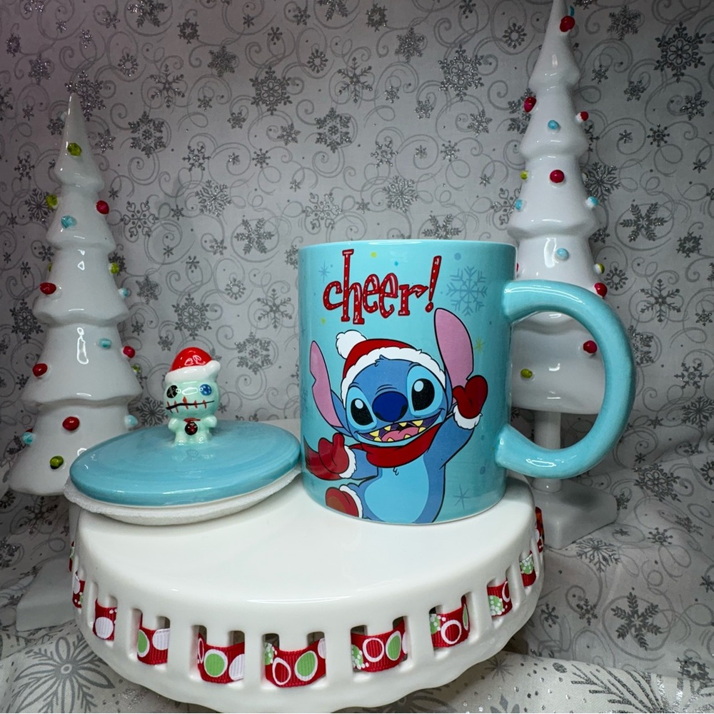 Disney Christmas CHEER Santa Hat Stitch & Santa Scrump Mug Topper Ceramic Mug - Picture 11 of 12